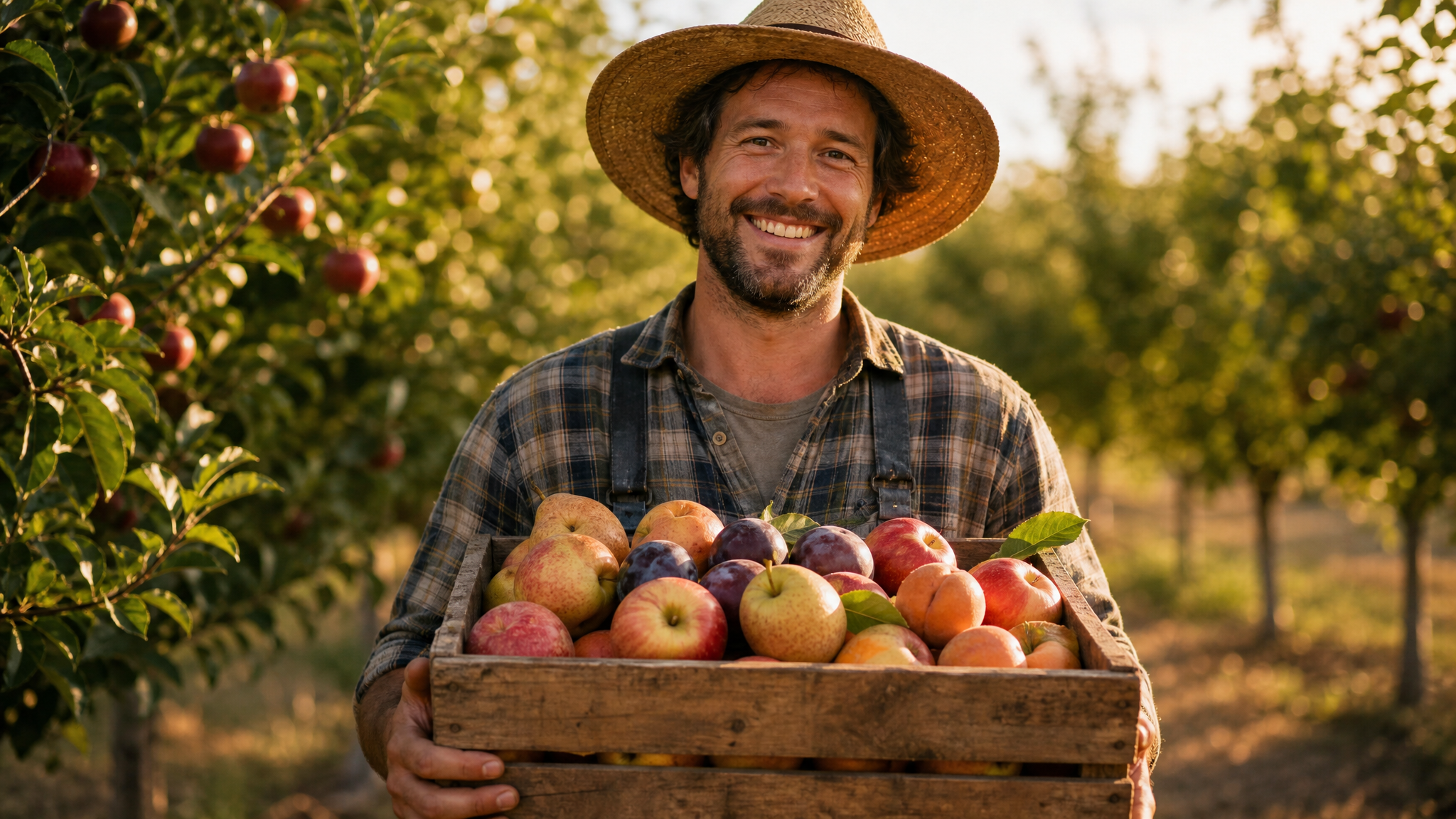 A grower with freshly harvested produce